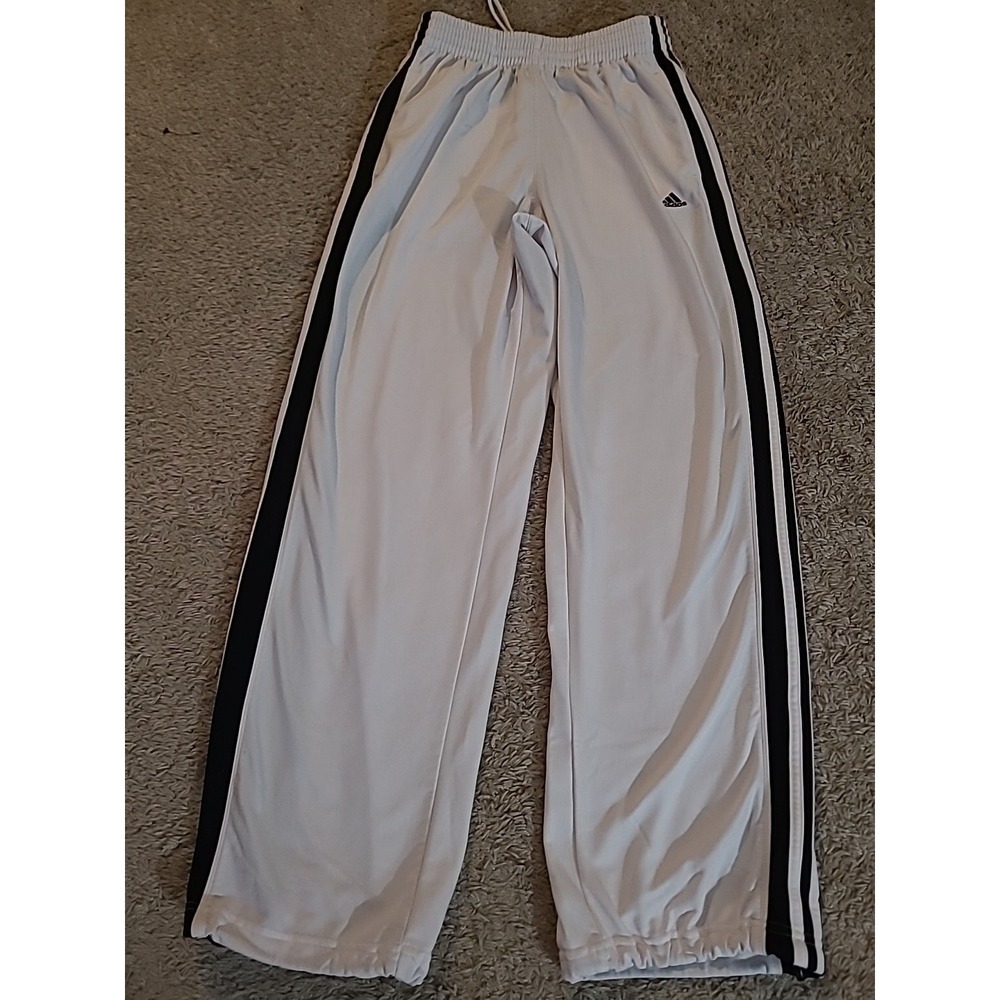 Adidas Mens Jogger Pants Sweatpants White 3 Stripes Pockets Cinch Ankle